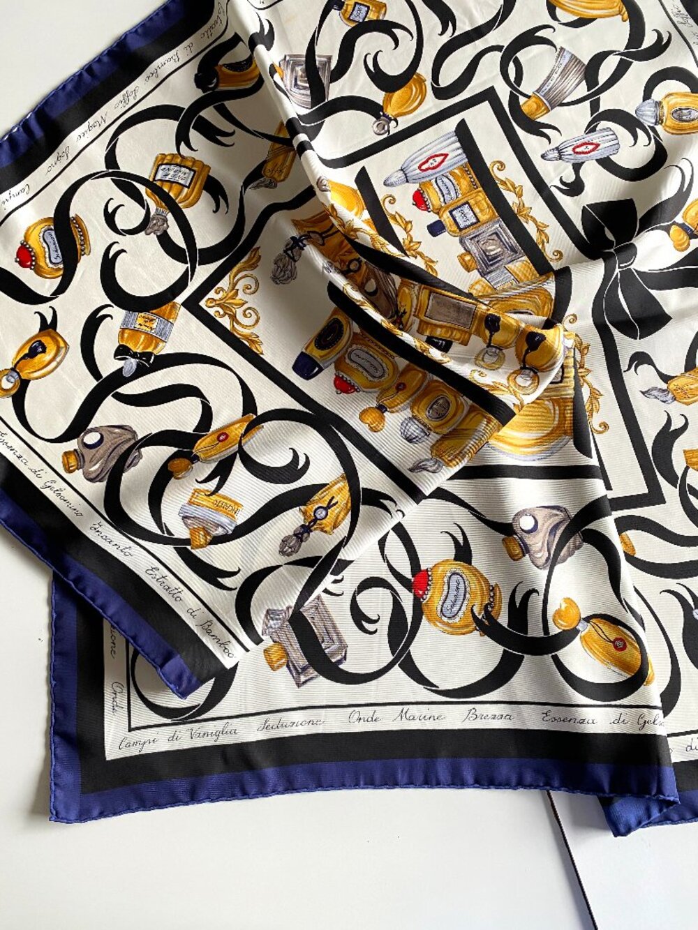 Vintage 80s Italian Silk Scarf Square Shawl Hand Rolled Made in Italy 34"